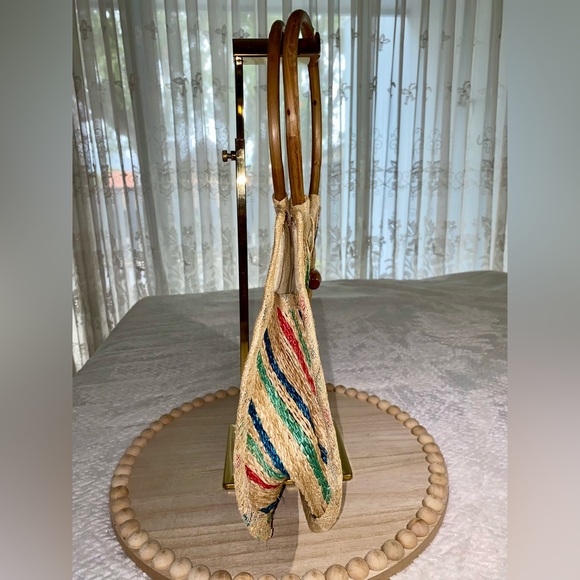 MISTER ERNEST - NWOT/Vintage - Handmade Woven Straw Multicolor Tote - Picture 3 of 8